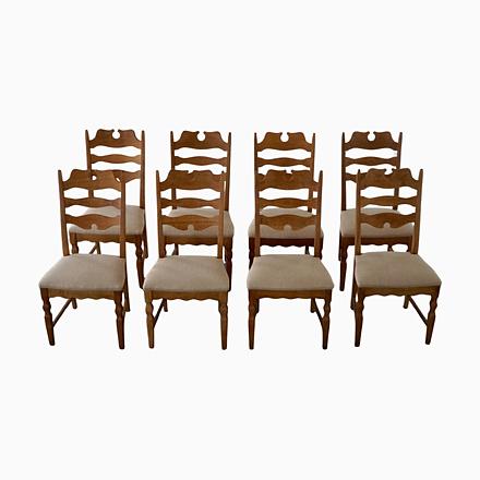Mid-Century Danish Chairs in Oak & Hessian from Henning Kjærnulf, 1960s, Set of 8 For Sale - Image 17 of 17