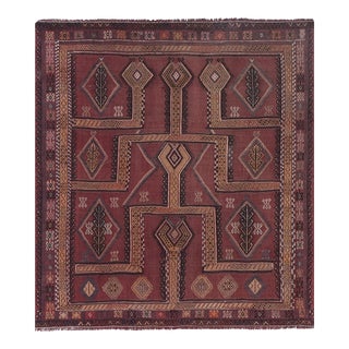 Vintage Unusual Pattern Brick Red Jajim Kilim 4'8'' X 5'3'' For Sale