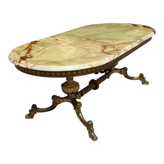 Onyx Top Coffee Table With Brass Base For Sale
