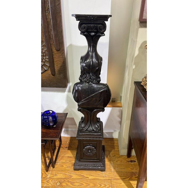Antique Columns in Chestnut Wood with Carvings, 1800s, Set of 2 For Sale - Image 10 of 14