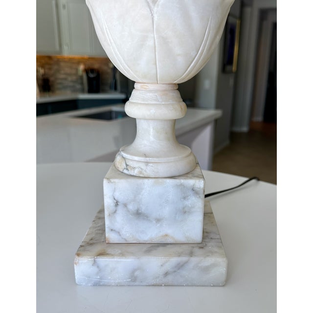 1950s Large Pair Italian Column Neoclassical Alabaster Table Lamps For Sale - Image 15 of 16