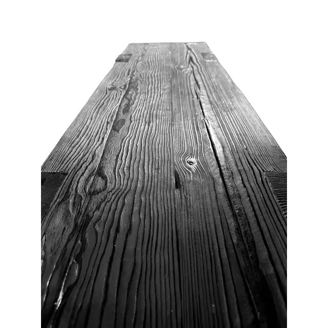 Wood Solid Teak Wood Console Table, Burnt Finish Modern Organic For Sale - Image 7 of 9