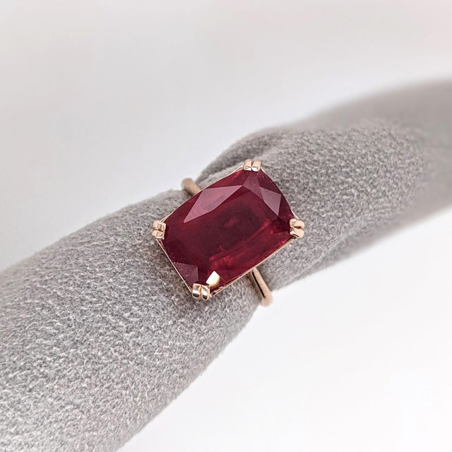 Metal 4.8ct Madagascar Ruby Solitaire Ring: Solid 14k Yellow Gold, Emerald Cut, Size 6.75 For Sale - Image 7 of 12