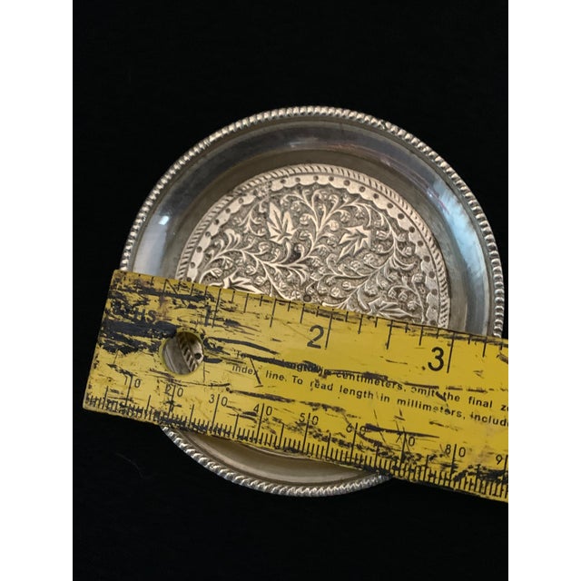 Silver Vintage Nickel German Silver Drinking Coasters Ornate Repousse Flowered - Set of 4 For Sale - Image 8 of 13