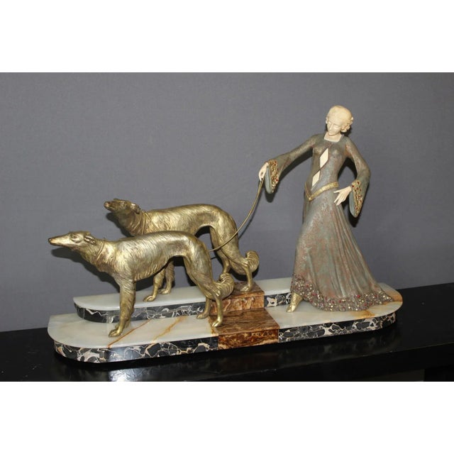 Georges Gori, Woman with Greyhounds, 1925, Faux Chryséléphantine For Sale - Image 9 of 18
