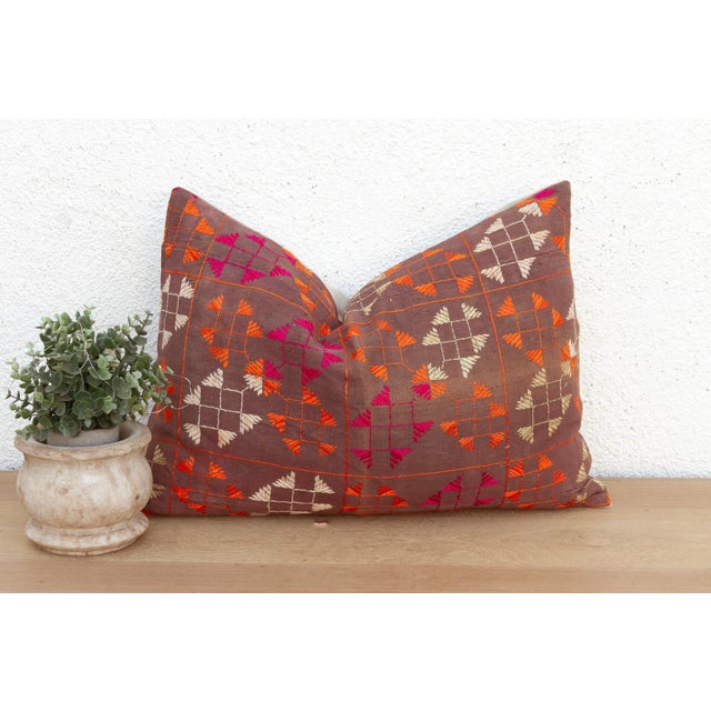 Doaba Lattice, Antique Phulkari Lumbar Pillow Cover For Sale In Los Angeles - Image 6 of 6