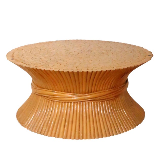 Chic bamboo table base in the form of a sheaf of wheat, made by McGuire, circa 1970's. The base is in very fine, original,...