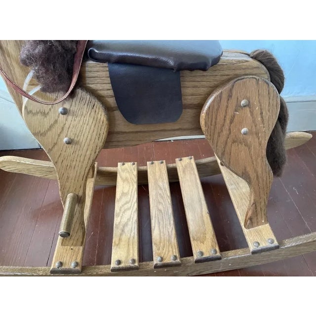 Late 20th Century Wooden Rocking Horse Handcrafted Wood With Leather Seat Harness For Sale - Image 5 of 6