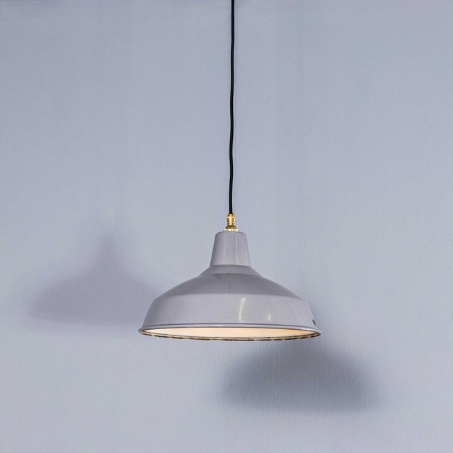 Black Industrial Grey Enamelled Pendant Lamp from Benjamin, 1950s For Sale - Image 8 of 12