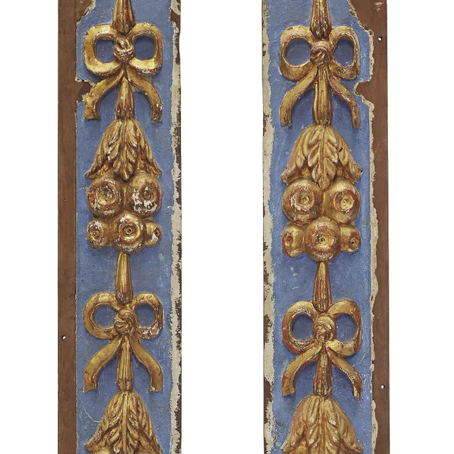 18th Century Carved Wood Friezes Lacquered in Blue and Fine Gold, Set of 2 For Sale - Image 4 of 6