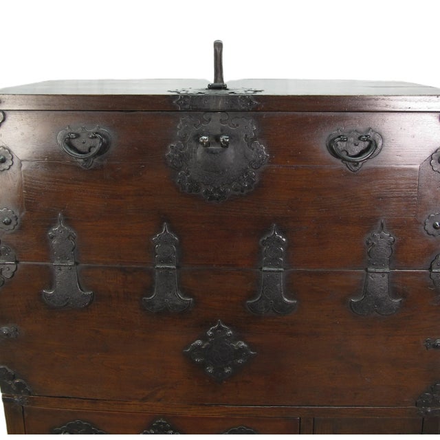 Two Part Dark Brown Antique Korean Cabinet Chest For Sale - Image 4 of 13