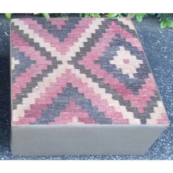 Modern Kelim Rug Top Ottoman Pouf For Sale - Image 4 of 4