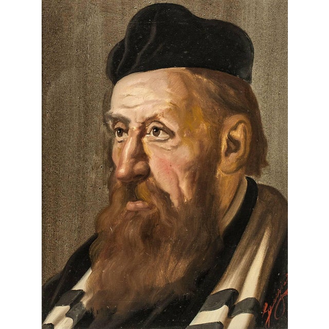 Vintage Judaica oil painting, Poland, signed illegibly by artist l.r.