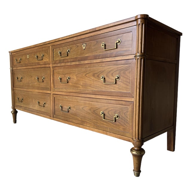1970s Baker Furniture Hollywood Regency Louis XVI–Style Six-Drawer Dresser With Brass Hardware For Sale