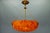 French Art Deco Mottled Orange Glass & Brass Pendant Light, 1930s For Sale - Image 9 of 18