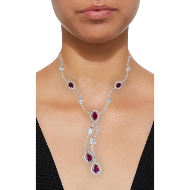 AGI Certified Natural Burma Ruby and Diamond Necklace 18 Karat White Gold For Sale In New York - Image 6 of 18