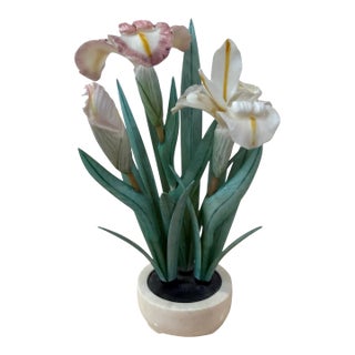 Antique Carved Irises Potted in Vessel For Sale