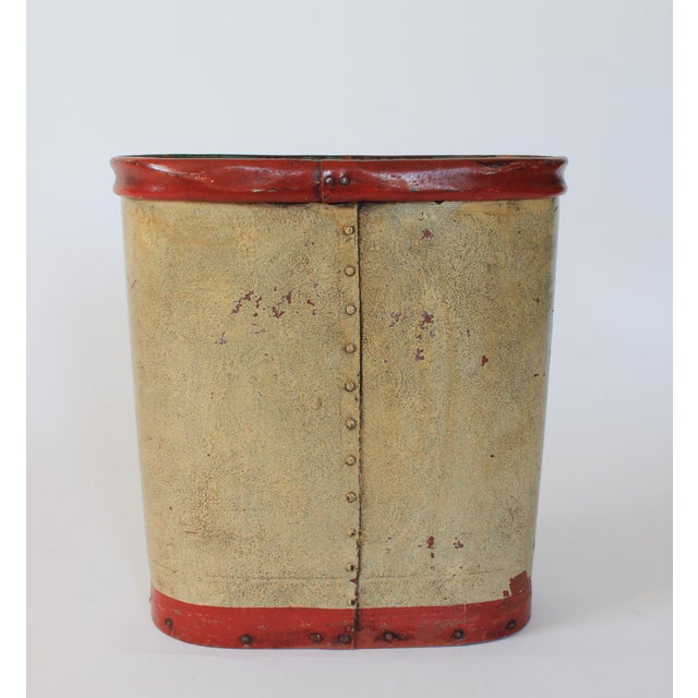 Antique Leather Wrapped Floral Wastebasket For Sale In Milwaukee - Image 6 of 11