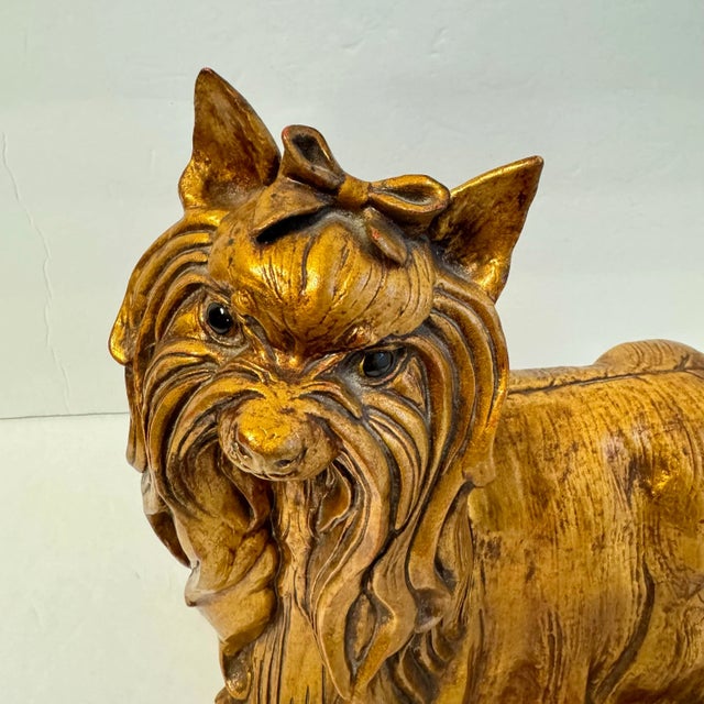 Mid 20th Century Pair of Kay Finch Yorkshire Terrier Gold Leaf Glaze Silky Yorkie Seated Dog Statue California Usa For Sale - Image 5 of 11