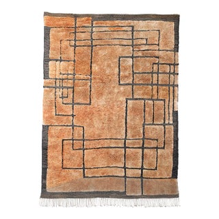 Modern Grid Hand-Knotted Wool Rug | 10'10" X 8'0" | One of a Kind For Sale