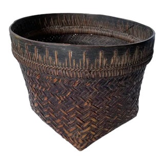 Rattan Basket Dayak Tribe Hand-Woven From Kalimantan, Borneo, Mid 20th Century For Sale