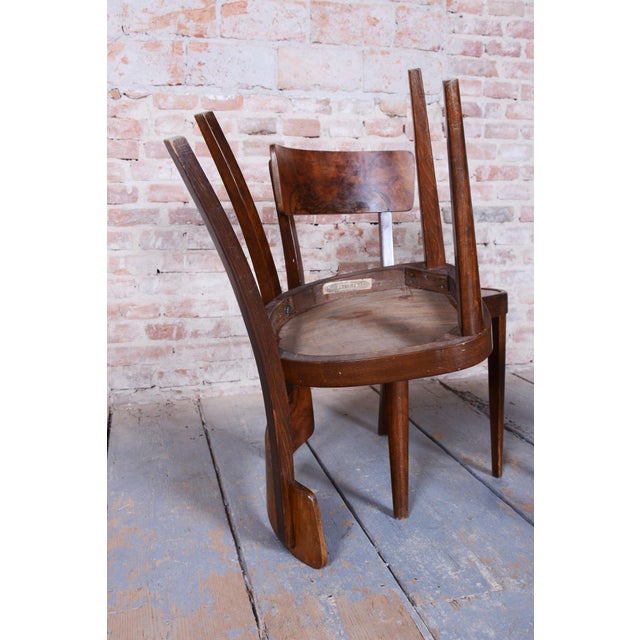 Art Deco Chairs in Beech and Walnut attributed to Thonet, Czech, 1940s, Set of 4 For Sale - Image 9 of 14