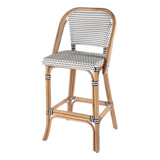 Lila Rattan 28 in. Seat Height Bar Stool with Back and Footrest, Black For Sale