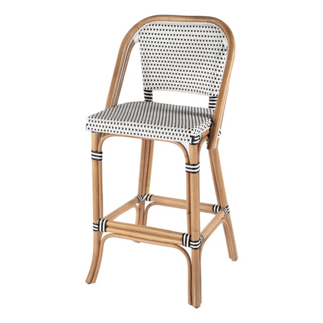 Lila Rattan 28 in. Seat Height Bar Stool with Back and Footrest, Black For Sale