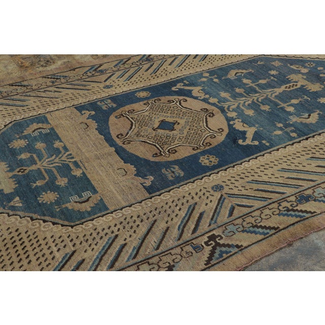 Rug & Kilim Vintage Khotan Samarkand Runner in Sand and Indigo With Medallions - Rug & Kilim For Sale - Image 4 of 7