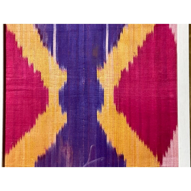 Vibrant Silk Ikat Framed Collection – Bohemian Luxury Textile Art (Set of 4) For Sale - Image 14 of 15
