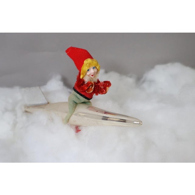 1950s Christmas Vintage 1950s Shiny Brite Mercury Glass Rocket With Christmas Elf For Sale - Image 5 of 8