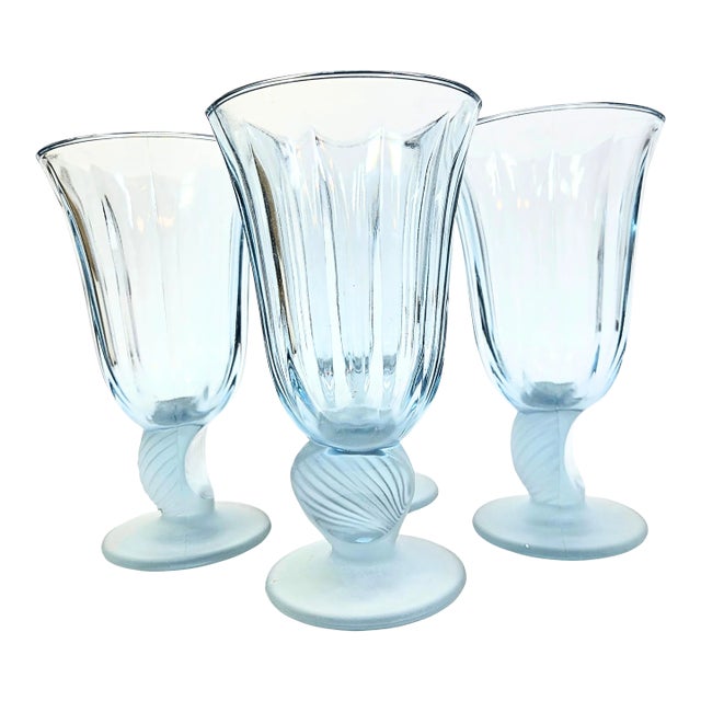 Frosted Blue Seashell Goblets- Set of Four For Sale