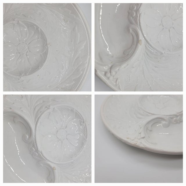 Vintage p.v. France White Majolica Artichoke Plates Floral Embossed Relief - Set of 5 For Sale - Image 10 of 17