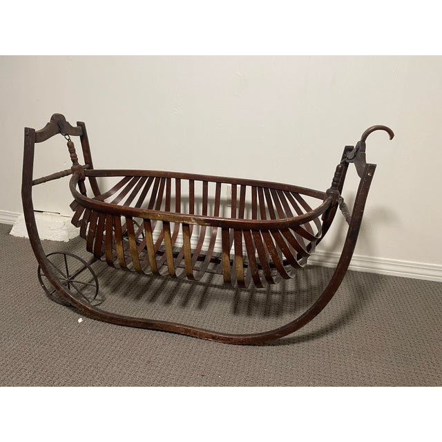 Antique Victorian Chicago Carriage Bentwood Decorative Display Basket With Wheels For Sale In Portland, OR - Image 6 of 7