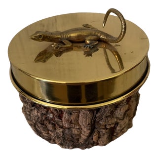 Vintage Brass and Tree Bark Lizard Basket For Sale