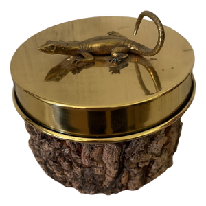 Vintage Brass and Tree Bark Lizard Basket