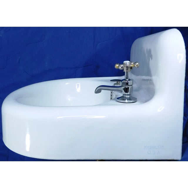 White 1952 Vintage Kohler High-Back Porcelain & Cast Iron Rounded Front Sink For Sale - Image 8 of 13