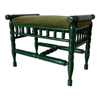 Vintage Green Painted Turned Wood Accent Stool For Sale