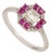 14k White Gold Ruby & Emerald-Cut Diamond Art Deco Cluster Ring Size 4 For Sale