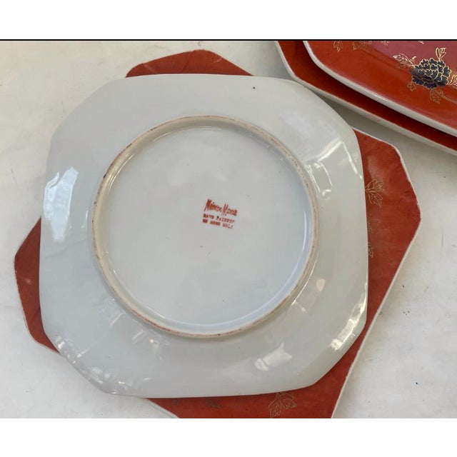 1970s 1970s Neiman Marcus Octagonal Hand-Painted Dessert Plates in Burnt Orange, Navy & Gold For Sale - Image 5 of 5
