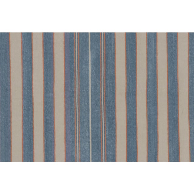Modern Rug & Kilim’s Indian Dhurrie Rug in Slate Blue and Ivory Stripes For Sale - Image 3 of 10