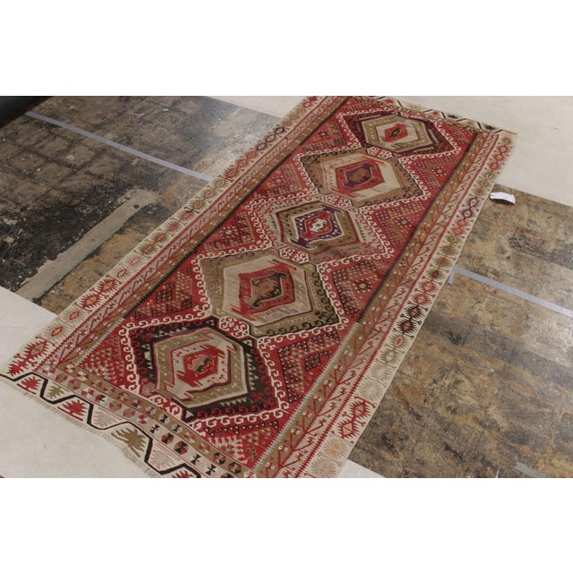 Rug & Kilim Handwoven Vintage Turkish Kayseri Kilim Rug, Red, Beige-Brown Geometric Pattern For Sale - Image 4 of 8
