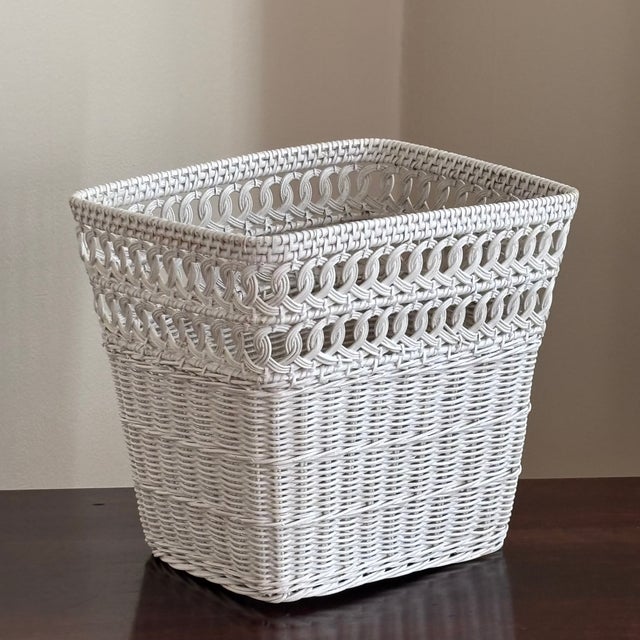 Mid-20th Century Rectangular Boho Wicker Wastepaper Basket For Sale - Image 14 of 18