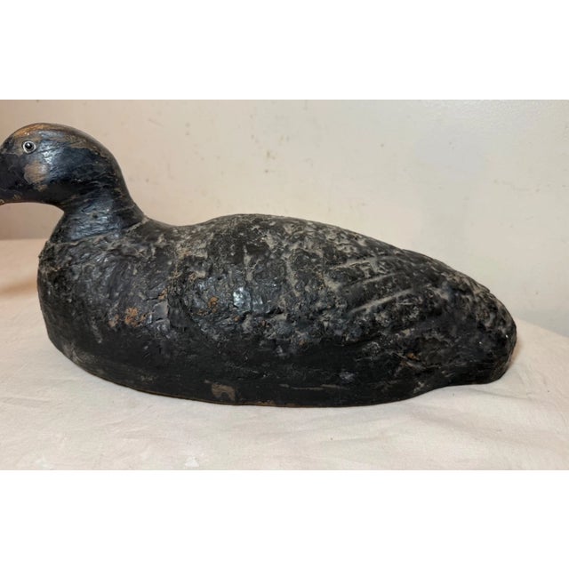 Wood Vintage Hand Carved Painted Wood Folk Art Black Duck Decoy Sculpture Figure For Sale - Image 7 of 9