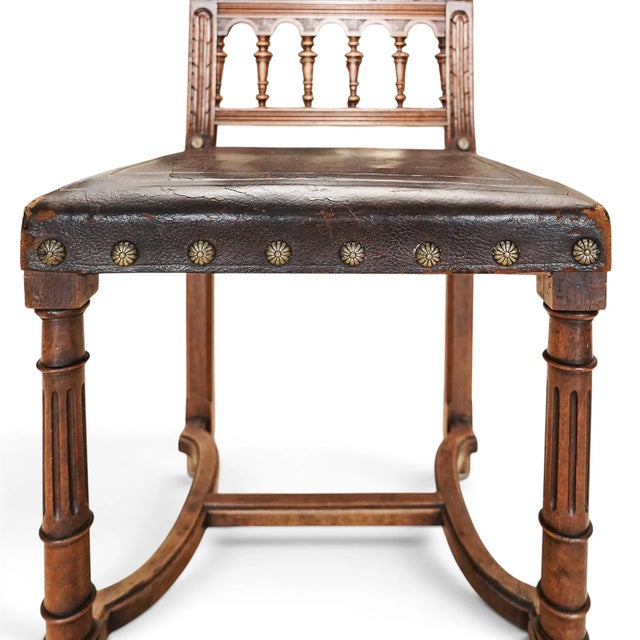 Set of 10 Antique French Renaissance Revival Chairs - Embossed Leather Chairs For Sale - Image 4 of 5