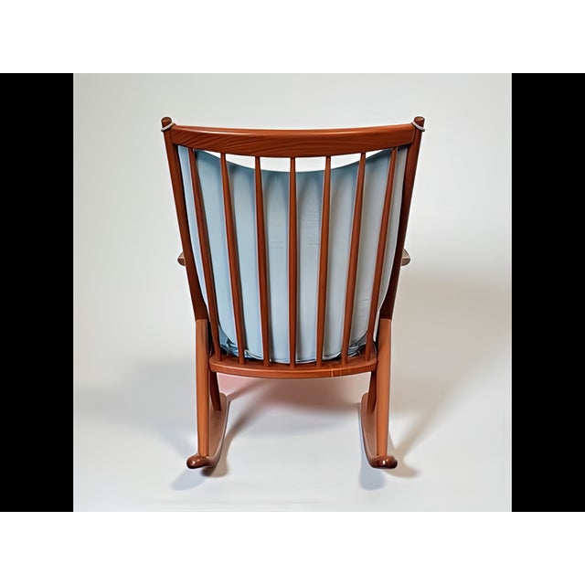 Teak Rocking Chair with Mohair Velvet Cover in Ice Blue by Frank Reenskaug for Bramin, Denmark, 1960s For Sale - Image 10 of 17