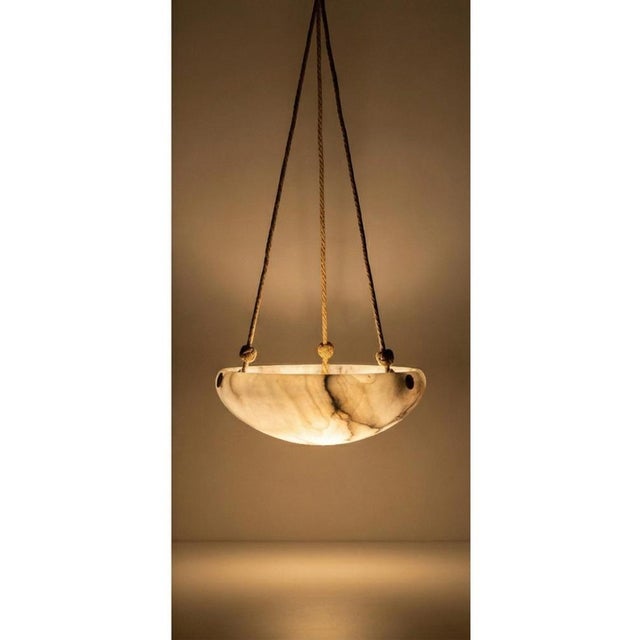 Swedish Modern Alabaster Pendant Light with Rope and Brass Details, 1940s For Sale - Image 4 of 10