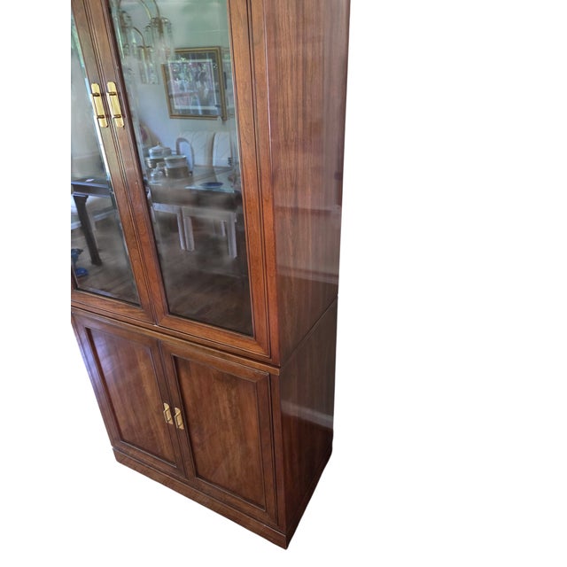 Brown 1980s Ethan Allen Canova Campaign Hutch Curio China Cabinet Display Shelf For Sale - Image 8 of 17