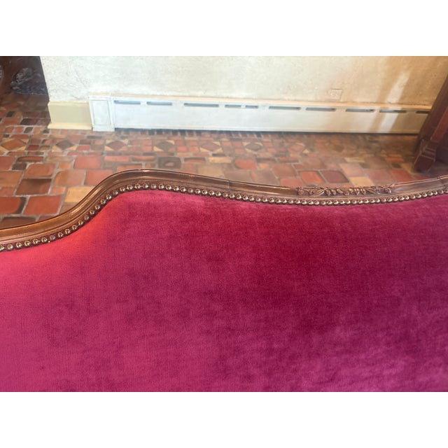 Vintage Red Velvet Sofa For Sale - Image 11 of 18