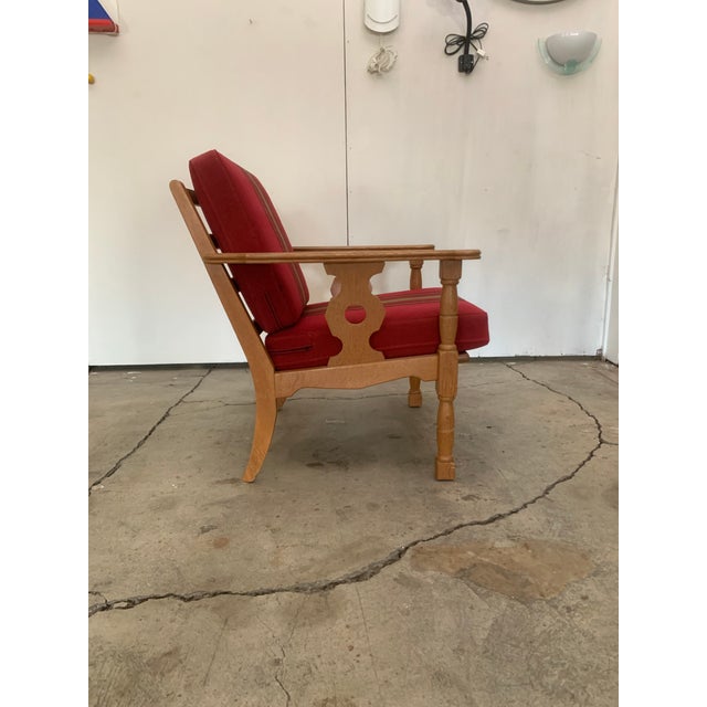 Red Danish Mid-Century Carved Oak Easy Chair in Oak 1960's For Sale - Image 8 of 12